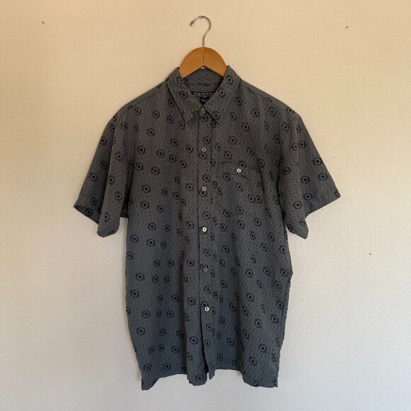 90s Club Shirt Slate Geometric Print Short Sleeve Button Up Medium - Picture 2 of 5